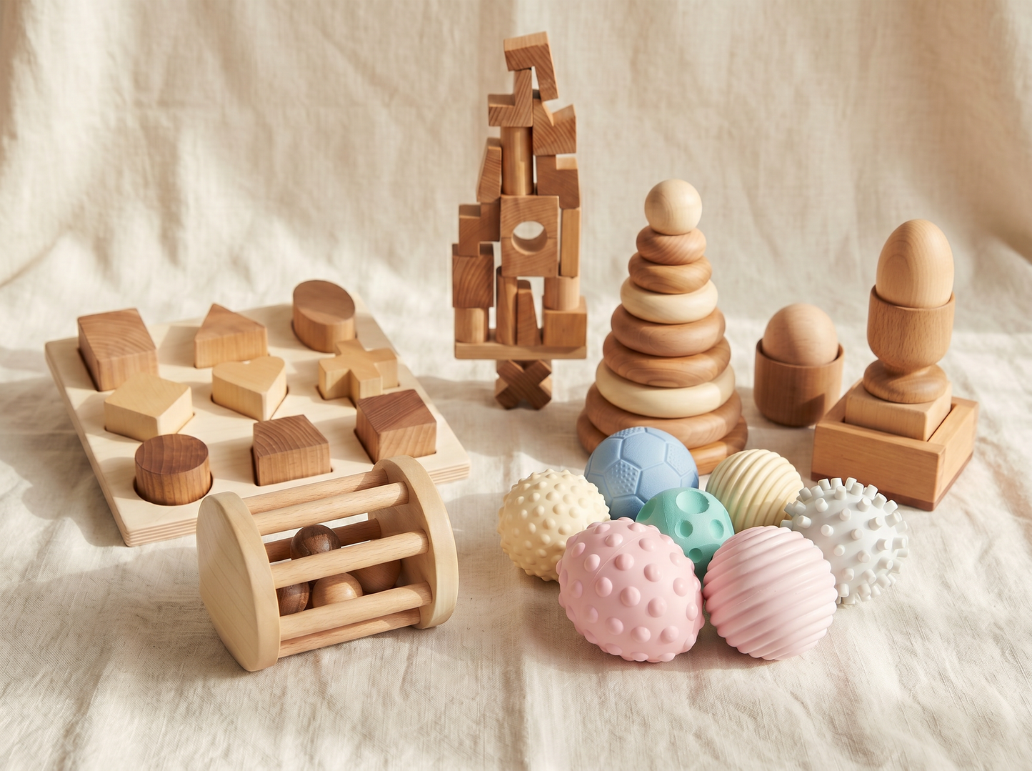 6 Wooden Toys Bundle for Babies & Toddlers