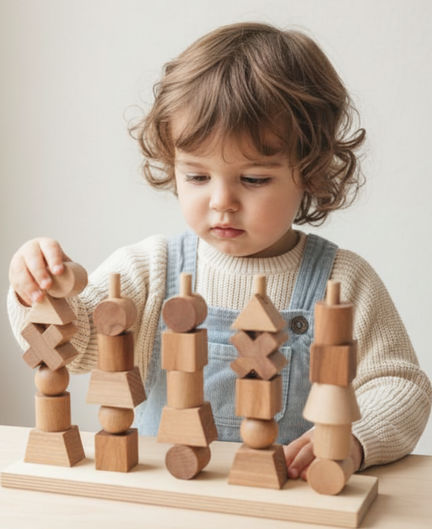 Wooden toys that encourage independent play in toddlers