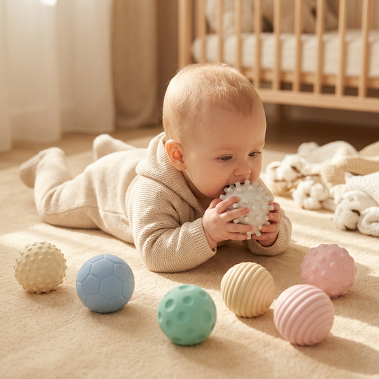 Soft textured sensory balls for babies 0–12 months – motor and sensory development