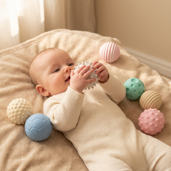 Soft textured sensory balls for babies 0–12 months – motor and sensory development