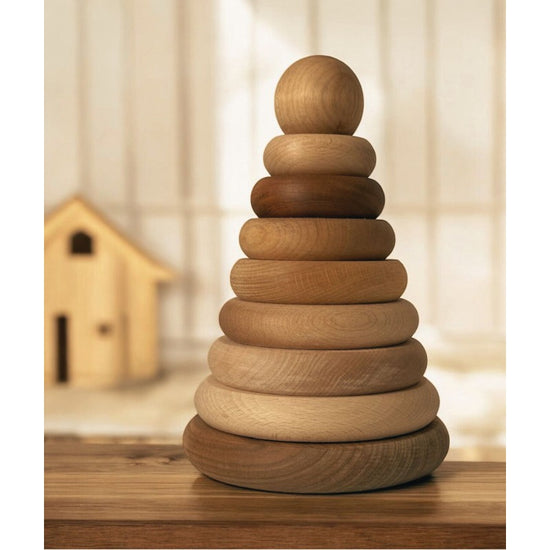 Wooden stacking ring pyramid toy for toddlers 12–24 months